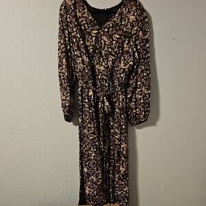 Lane Bryant Black Tan Cowl Neck Bishop Sleeve Dress